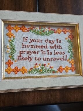 Embroidered Floral Prayer Wall Art - Orange